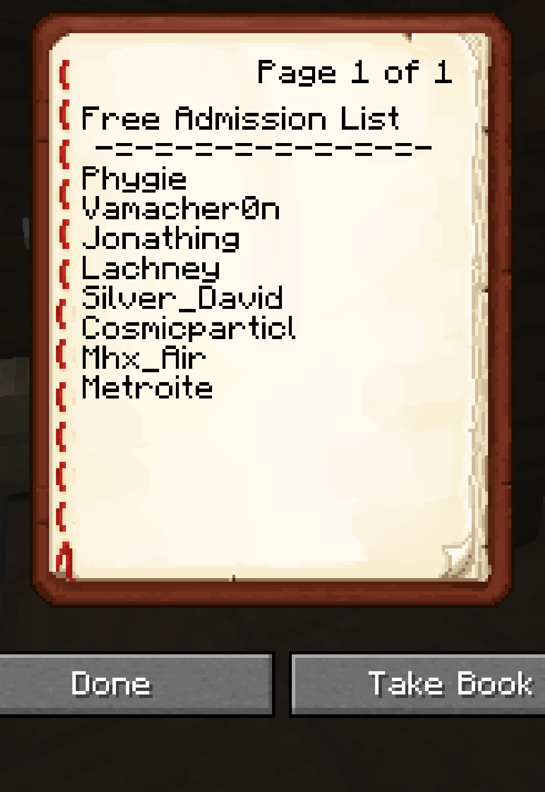 Credited Names in The Conjurer's Free Admission List